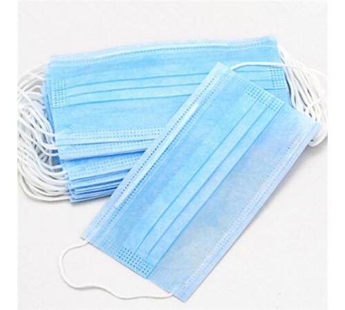 Маски из нетканых материалов 3-х слойные голубые 10шт в пакетике